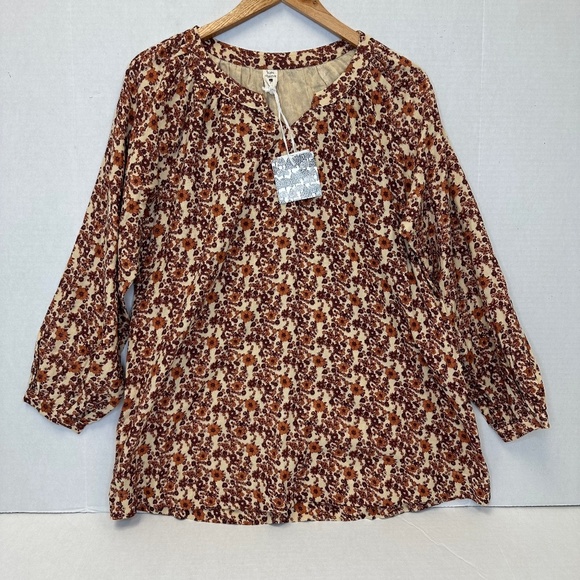 Kate Quinn Over size Oragnic cotton long sleeve brown floral top size Small - Picture 1 of 9